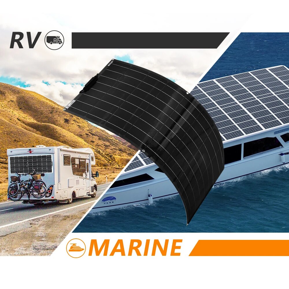 Flexible Solar Panel 12V Kits  240W 360w 480W 600W 720W Charge Controller Cable for Battery RV Trailer Boat Cabin Caravan Truck