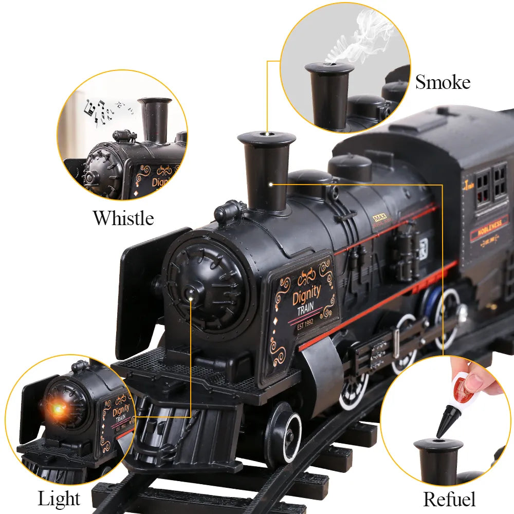 Electric  Train Toy Set Car Railway Tracks Steam Locomotive Engine