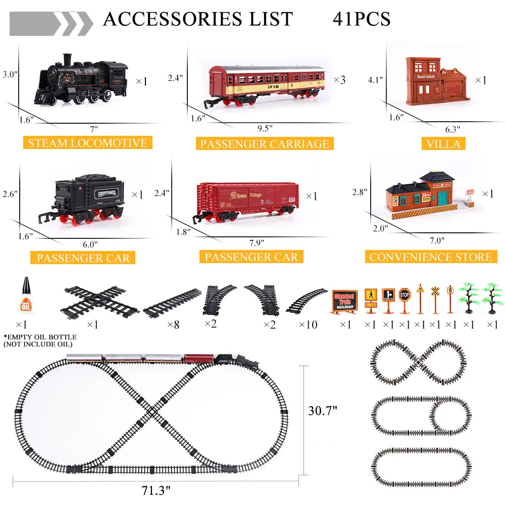 Electric  Train Toy Set Car Railway Tracks Steam Locomotive Engine