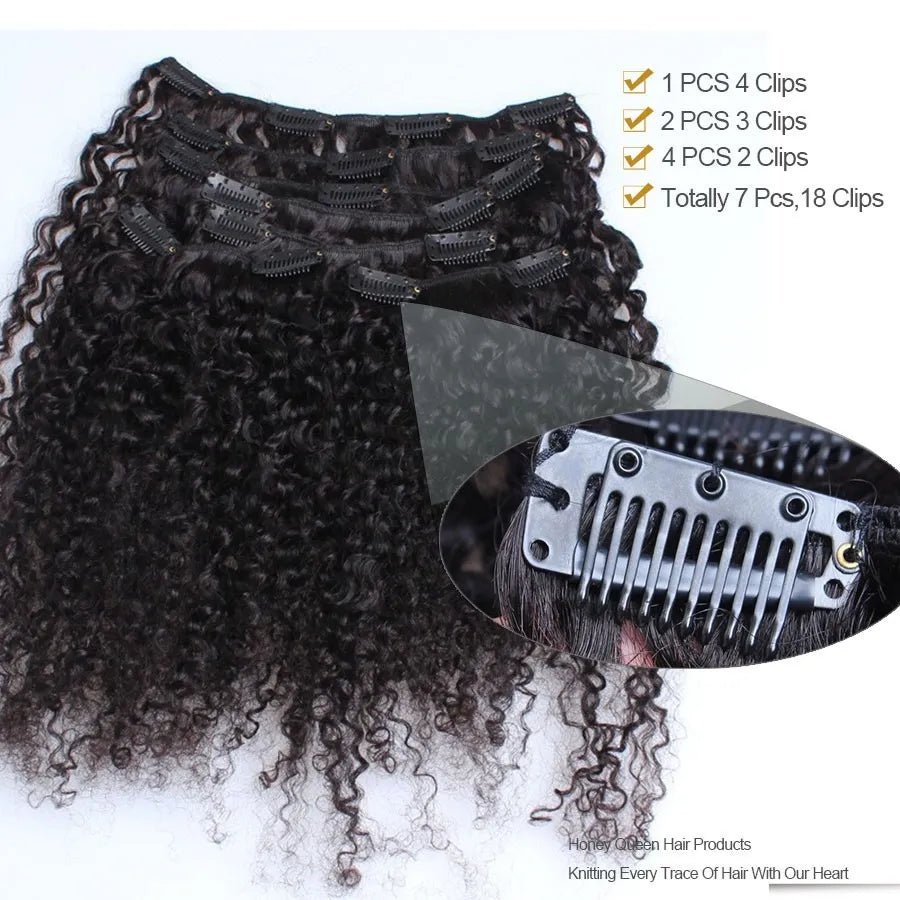 3B 3C Kinky Curly Clip In Hair Extensions Human Hair