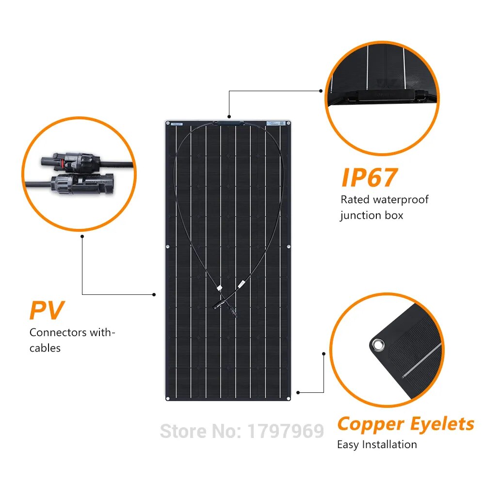 Flexible Solar Panel 12V Kits  240W 360w 480W 600W 720W Charge Controller Cable for Battery RV Trailer Boat Cabin Caravan Truck