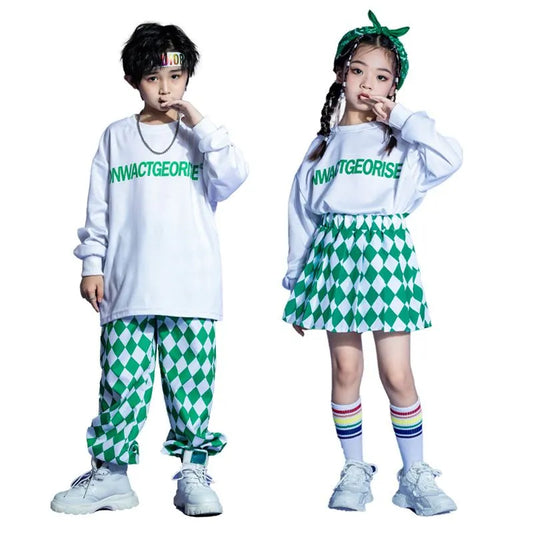 Checkered Jogger Pants For Girl Boy Jazz Dance Costume Clothes