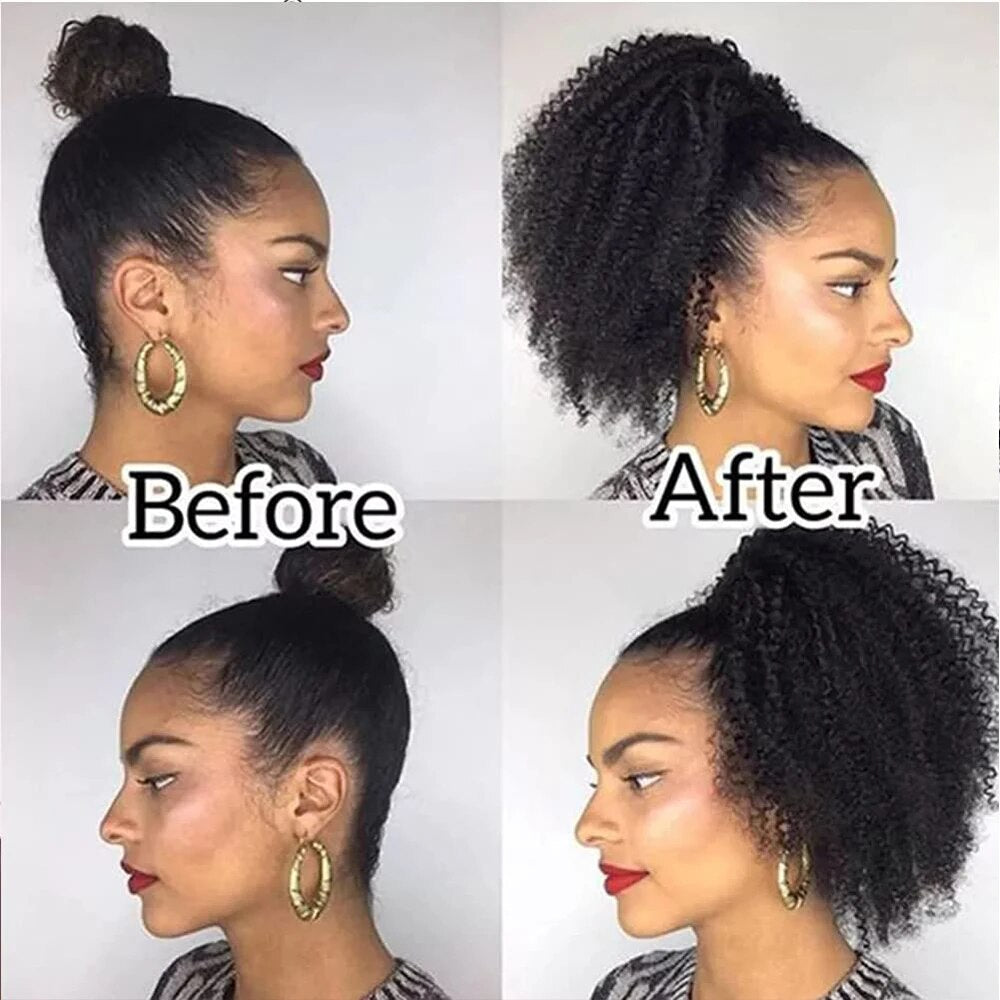 Afro Kinky Curly Human Hair Drawstring Ponytail