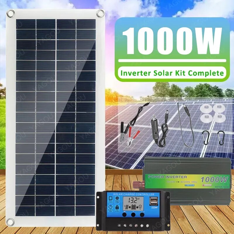 1000W Inverter Solar System 30W Solar Panel Kit Complete with Controller 12V Solar Power Battery Charge Set for Home Car Camping