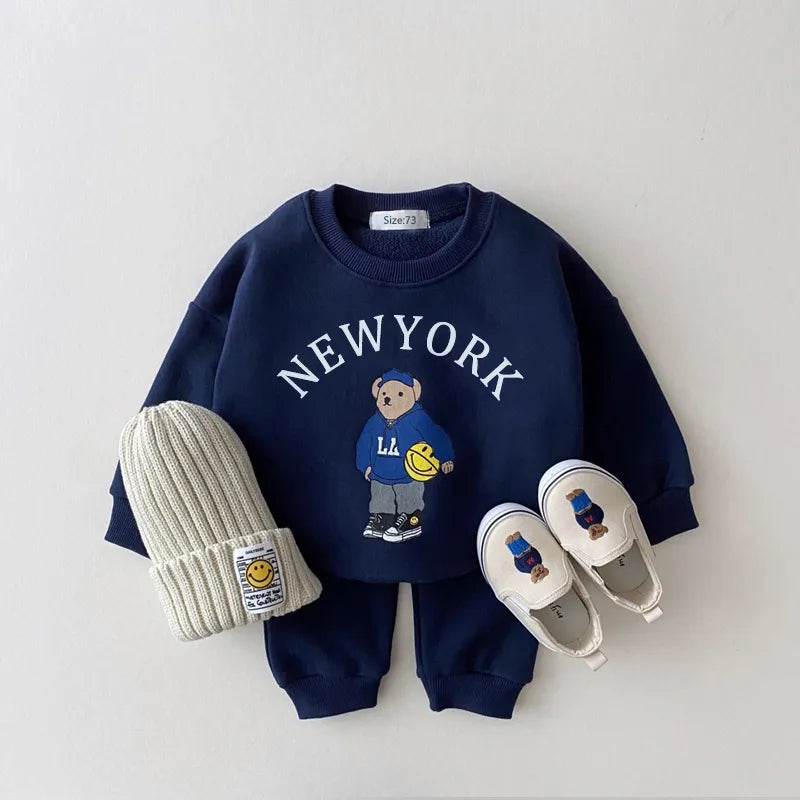 Boys Clothes Sets Letter Bear Girls Long Sleeve Casual Hoodie