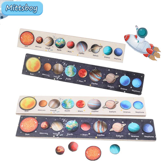 Montessori Wooden Toys Eight Planets Puzzle Earth Sun Solar System