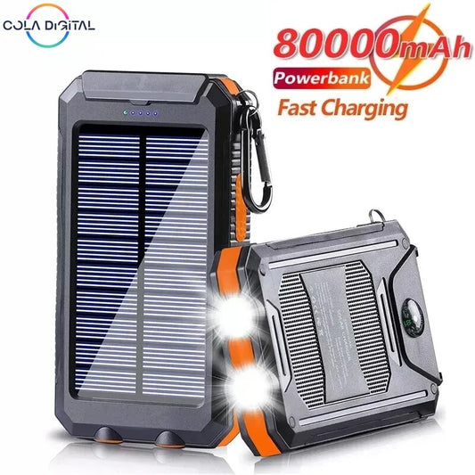 Solar Power Bank 20000mAh Portable Charging Poverbank External Battery Charger  Strong Light LDE Light for All Smartphones