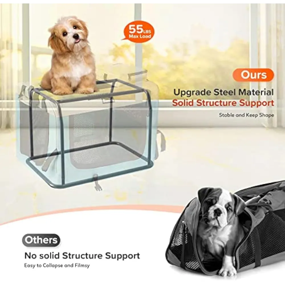 Large Cat Carrier 24"x17"x17", Soft Dog Crate with 2 Bowls,