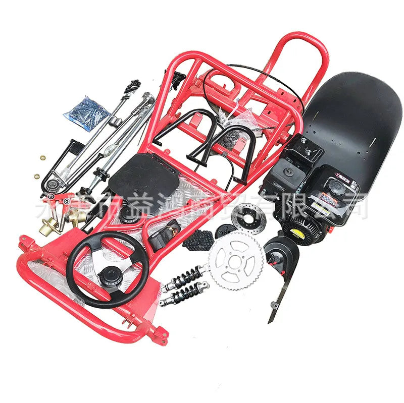 168CC modified four-wheeled motorcycle drift kart complete vehicle frame accessories gasoline 6-inch road tires.