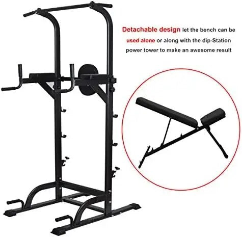 Power Tower Dip Station High Capacity 800lbs w/Weight Sit Up Bench