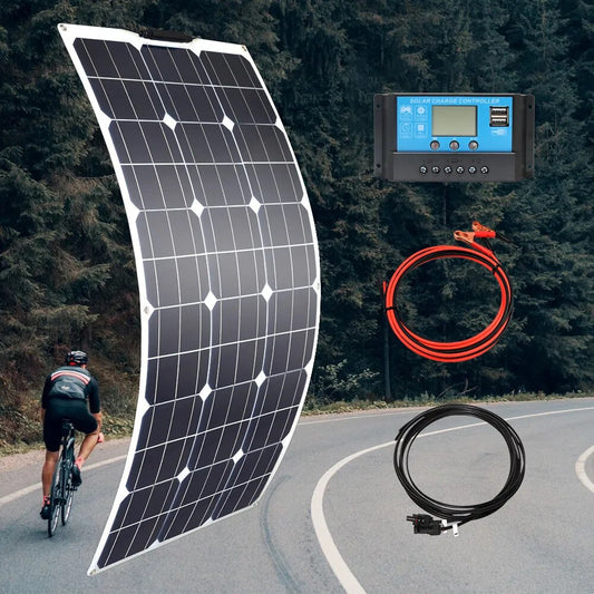 200W & 100W Flexible Solar Panel kit complete Photovoltaic Module Cell Controller for RV Boat Car Home 12 V 24V Battery Charger