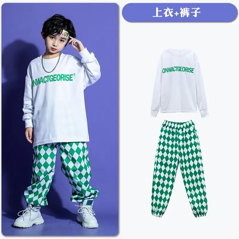 Checkered Jogger Pants For Girl Boy Jazz Dance Costume Clothes