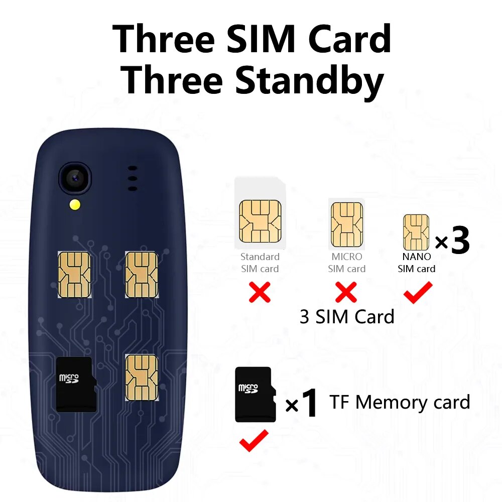 Pro Mini Cell phone 3 SIM Card 1.3" Small Pocket Mobile Phones