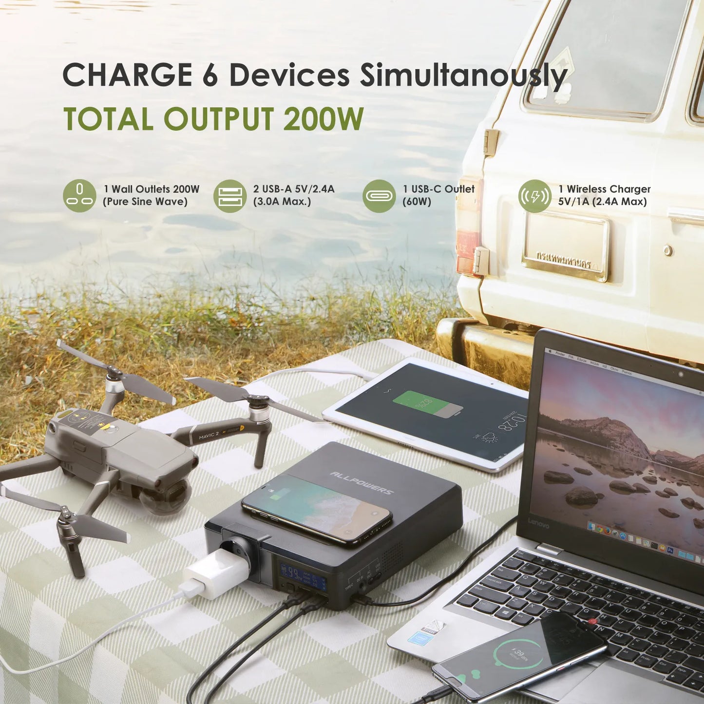 Wireless Solar Powerbank 154Wh 200W Portable Powerstation with 100W Flexible Solar Panel Solar Cell for Laptop Iphone