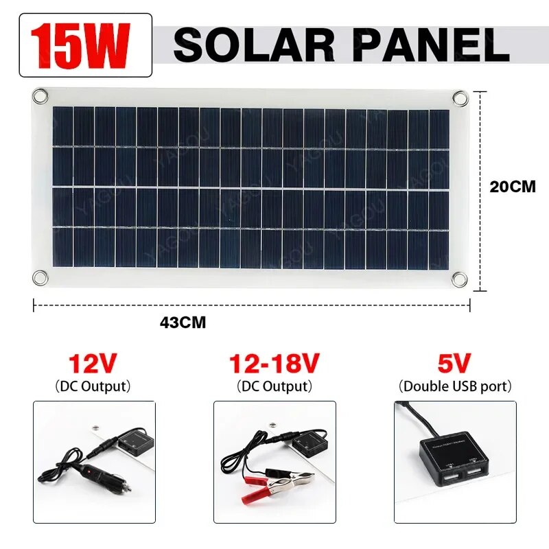 220V Solar Panel Kit Complete Real Power 15W Solar Battery Charger 1000W Inverter System USB Controller 220V Home Grid Camping