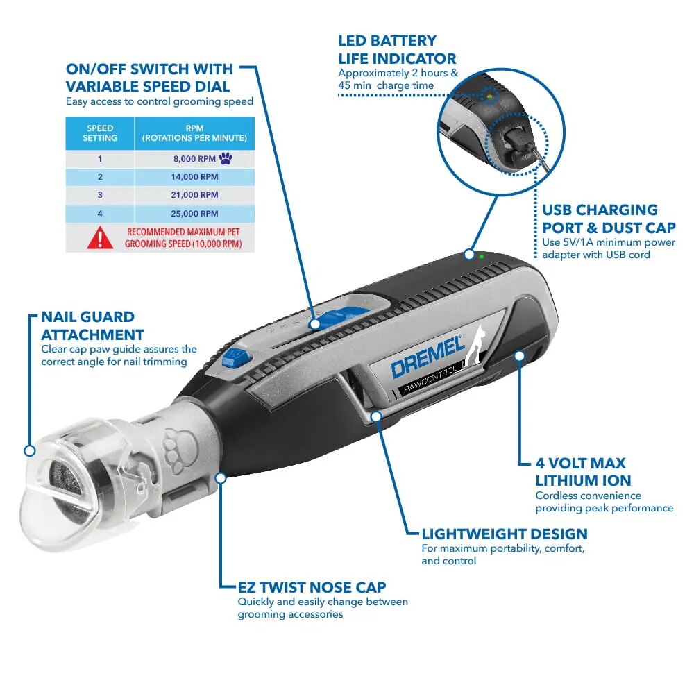 Dremel 7760-PGK 4 Volt Cordless Rotary Dog & Cat Pet Nail Grooming Kit