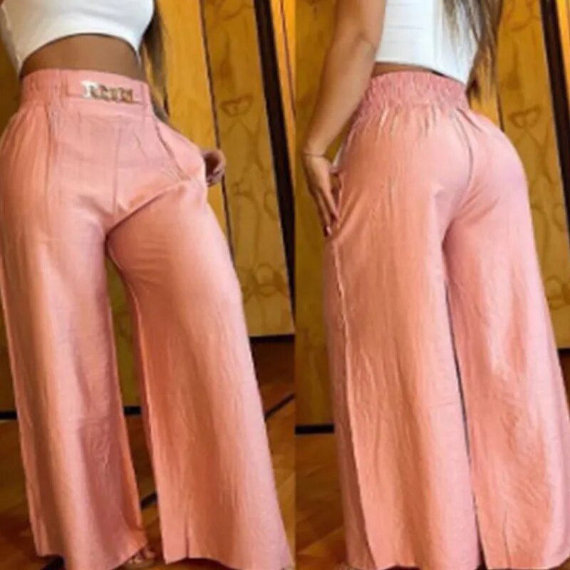 High Waist Solid Color Wide Leg Pants