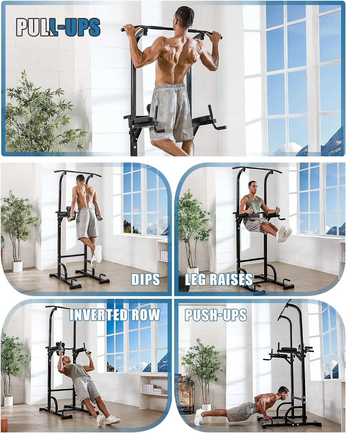 Power Tower Dip Station Pull Up Bar for Home Gym Strength Training Workout Equipment, 400LBS.