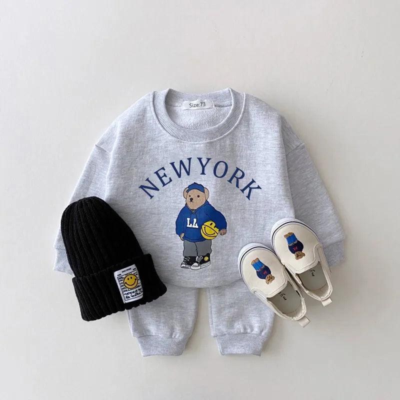 Boys Clothes Sets Letter Bear Girls Long Sleeve Casual Hoodie