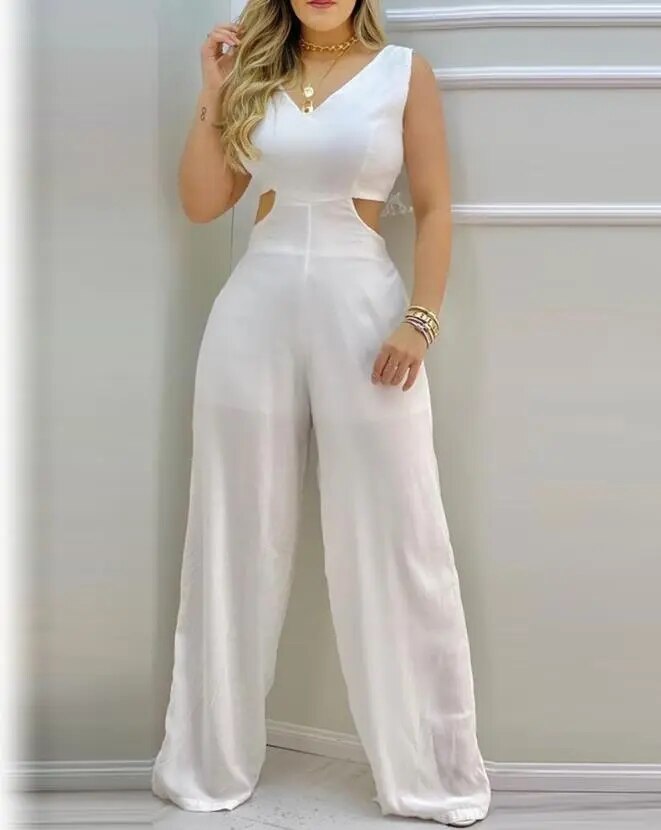 Casual Cutout Waist Backless Tied Detail Jumpsuit