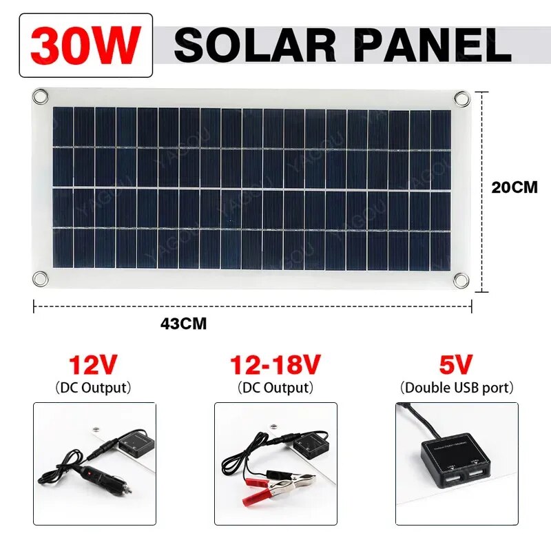 1000W Inverter Solar System 30W Solar Panel Kit Complete with Controller 12V Solar Power Battery Charge Set for Home Car Camping