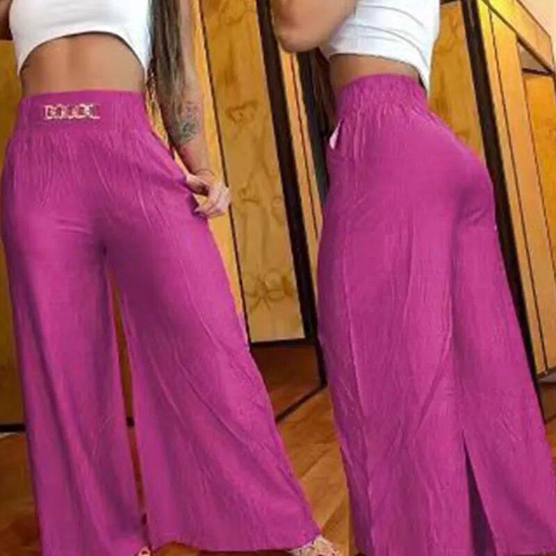 High Waist Solid Color Wide Leg Pants