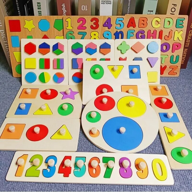 Montessori Toy Wood Shape Peg Puzzles Jigsaw Baby 12-18-24 Months w