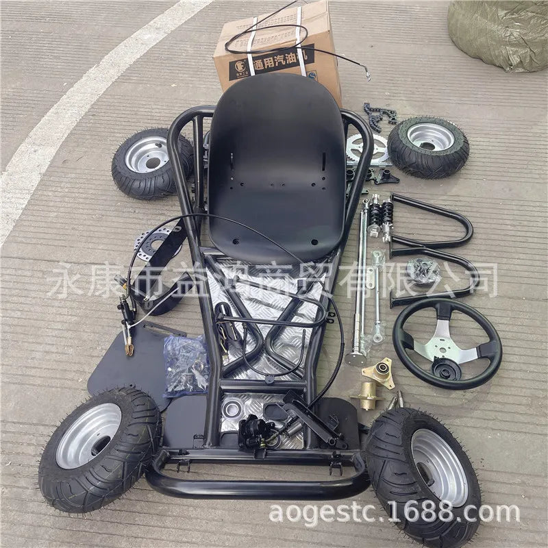 168CC modified four-wheeled motorcycle drift kart complete vehicle frame accessories gasoline 6-inch road tires.