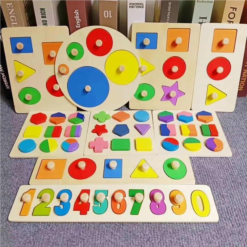 Montessori Toy Wood Shape Peg Puzzles Jigsaw Baby 12-18-24 Months w