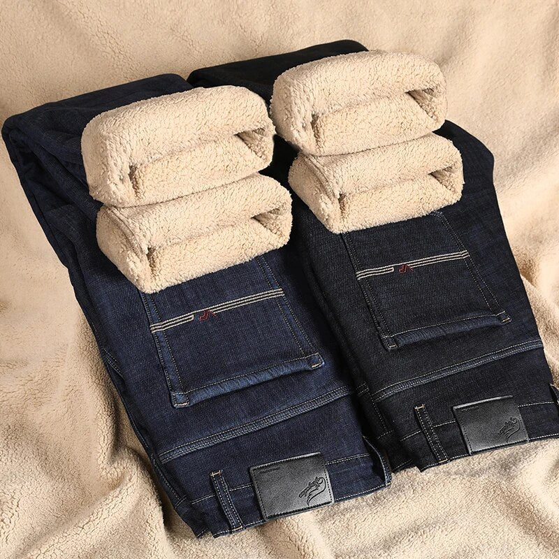 Winter New Thick Men's Lamb Fleece Jeans