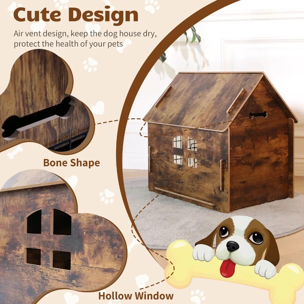 Wooden Dog House with Roof Dogs Indoor and Outdoor Use f