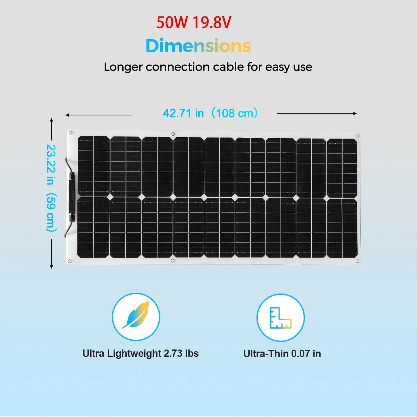 Solar Panel Kit 50W 12V Flexible Monocrystalline Photovoltaic Module Power for RV boat sailboat yacht truck car caravans battery