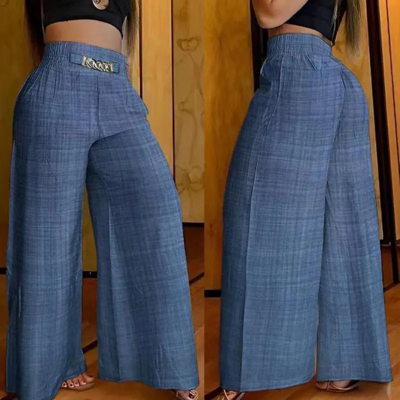 High Waist Solid Color Wide Leg Pants