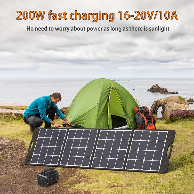 VDL-Foldable Solar Panel, 200W, Monocrystalline Solar Panel, 16-20V, MC-4, XT60 Output, Outdoor for Camping, Car