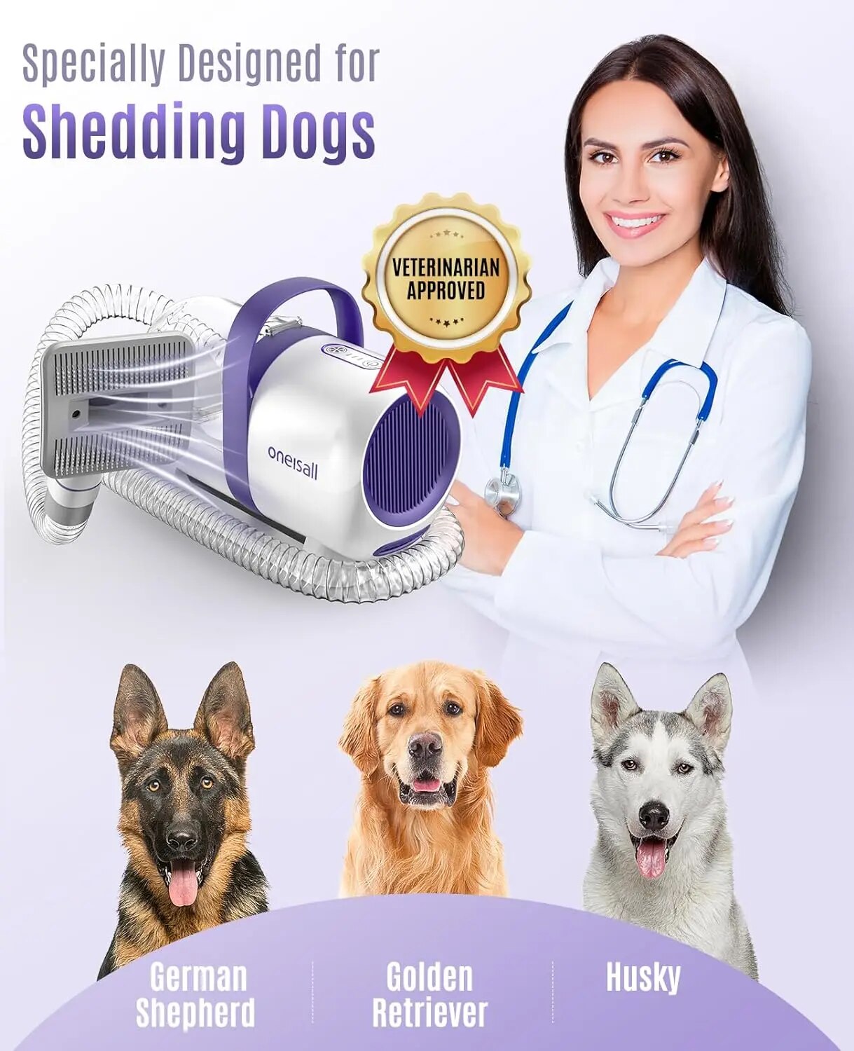 Dog Vacuum Brush for Shedding Grooming & 4 pcs Pet Grooming Vacuum Tools