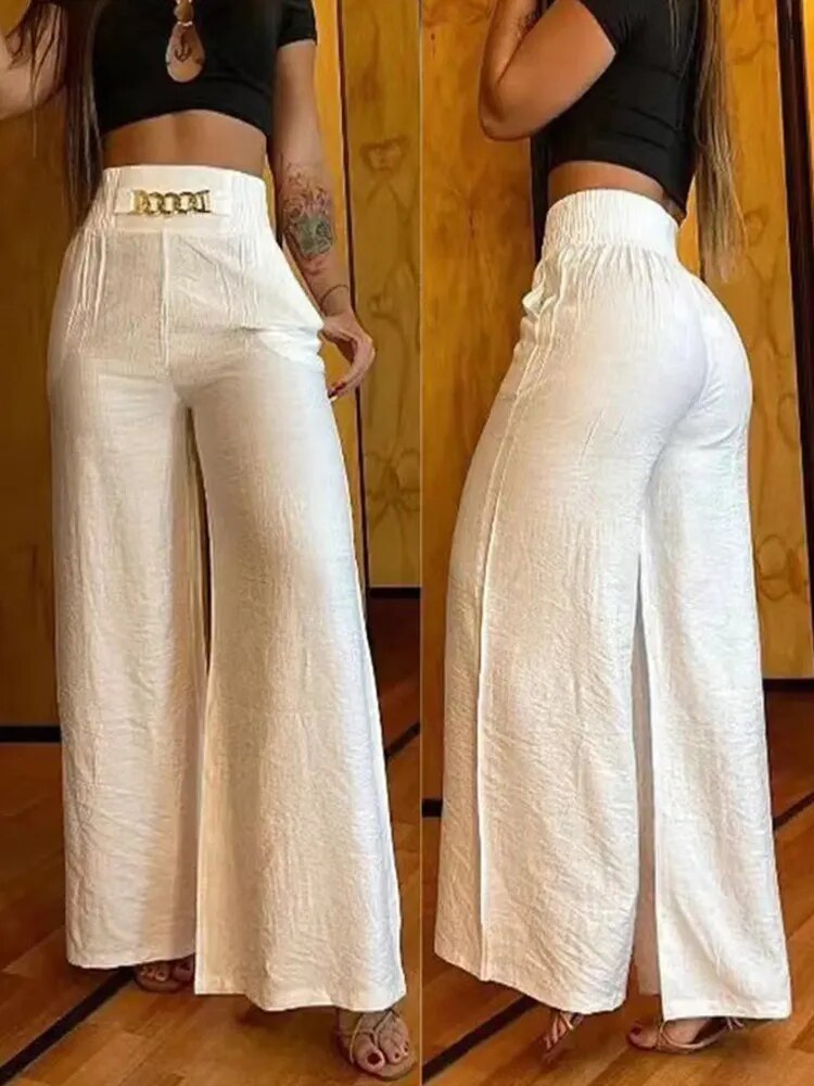 High Waist Solid Color Wide Leg Pants