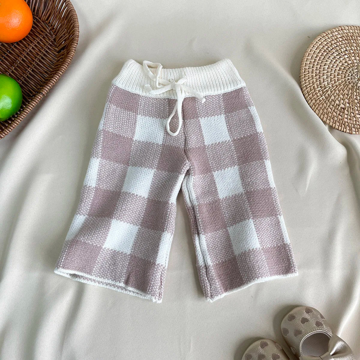 Newborn Baby Girls & Boys Full Sleeve Plaid Knitted Sweatshirt+Pants