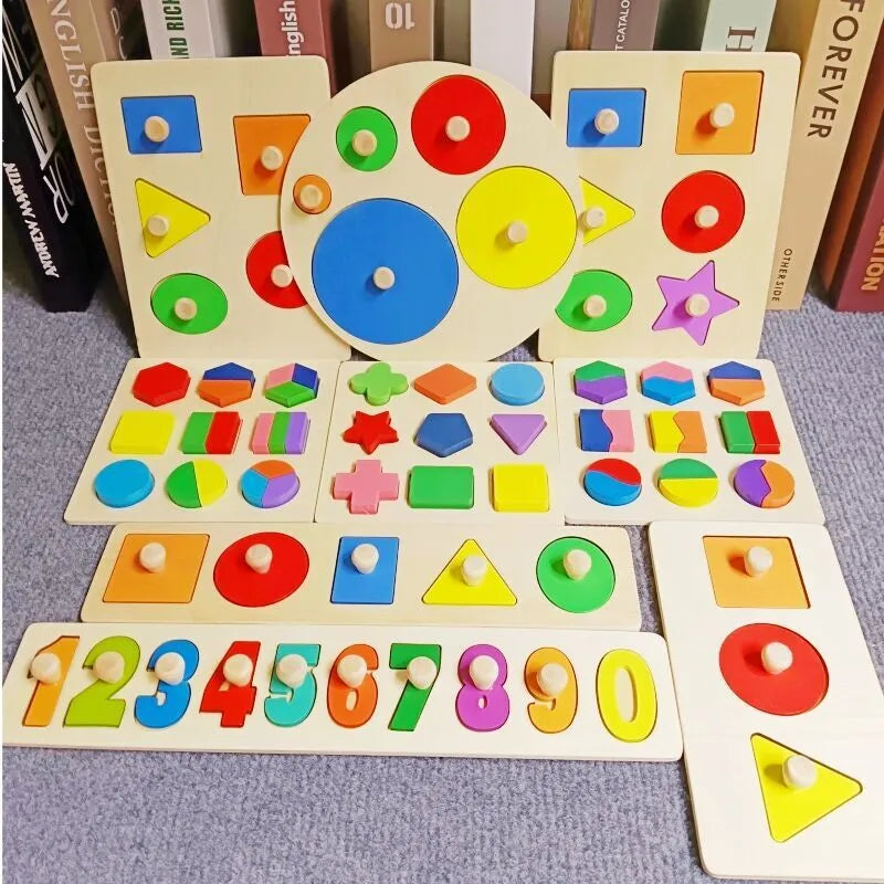 Montessori Toy Wood Shape Peg Puzzles Jigsaw Baby 12-18-24 Months w