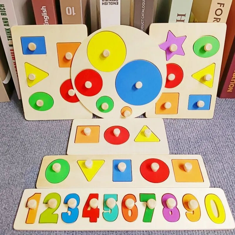 Montessori Toy Wood Shape Peg Puzzles Jigsaw Baby 12-18-24 Months w