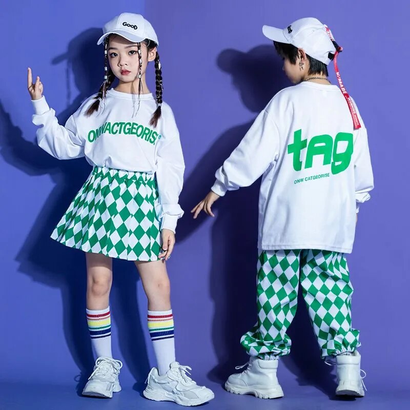 Checkered Jogger Pants For Girl Boy Jazz Dance Costume Clothes