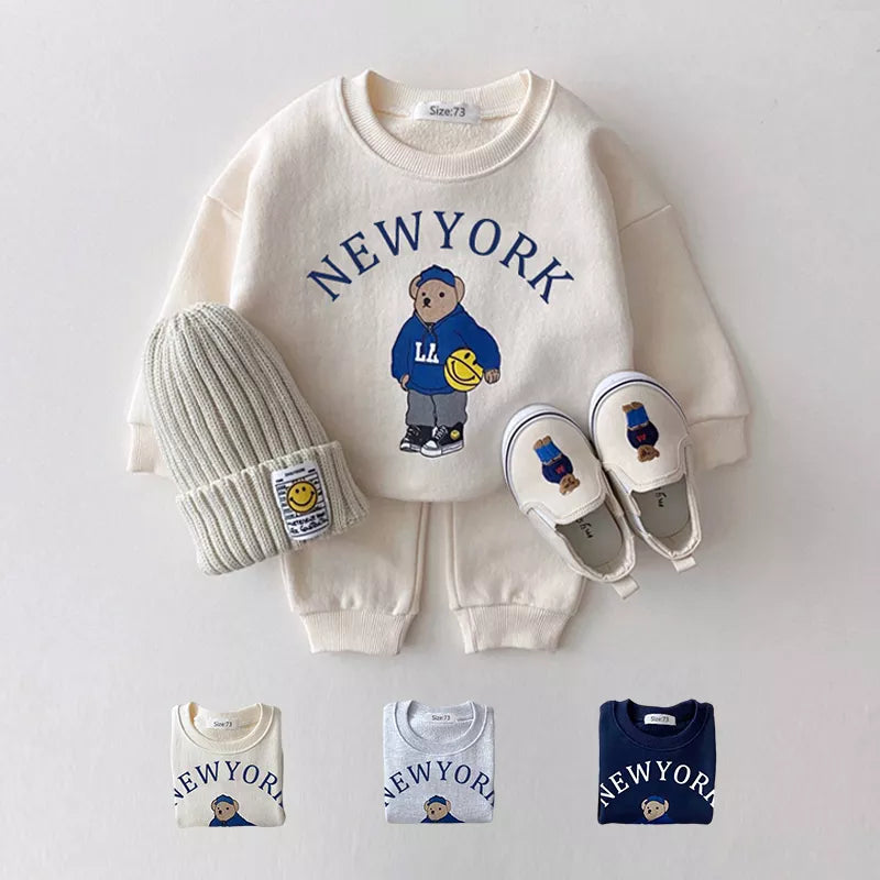 Boys Clothes Sets Letter Bear Girls Long Sleeve Casual Hoodie