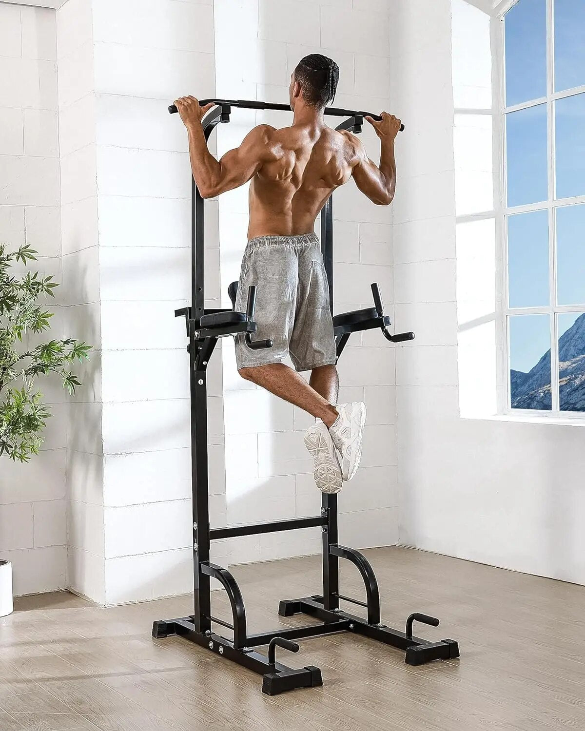 Power Tower Dip Station Pull Up Bar for Home Gym Strength Training Workout Equipment, 400LBS.