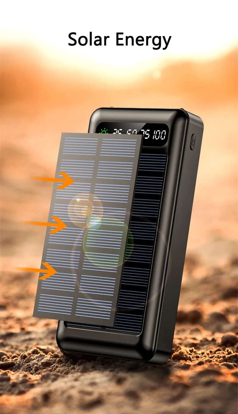 30000mAh Solar Power Bank Fast Charging External Powerbank Portable USB Battery For iphone 14 Xiaomi Charger With SOS Flashlight