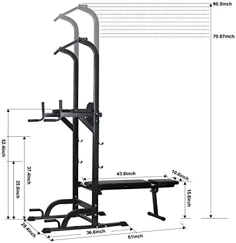 Power Tower Dip Station High Capacity 800lbs w/Weight Sit Up Bench