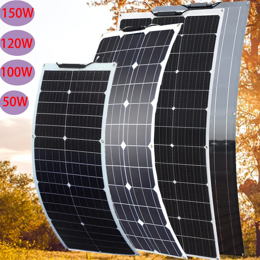 150W 120W 100W 50W Flexible Solar Panel 18v charge 12V battery charger system for motor home camper balcony