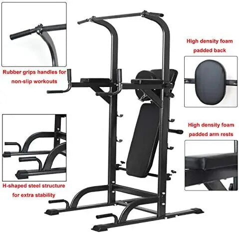 Power Tower Dip Station High Capacity 800lbs w/Weight Sit Up Bench