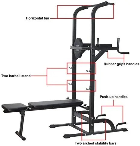 Power Tower Dip Station High Capacity 800lbs w/Weight Sit Up Bench