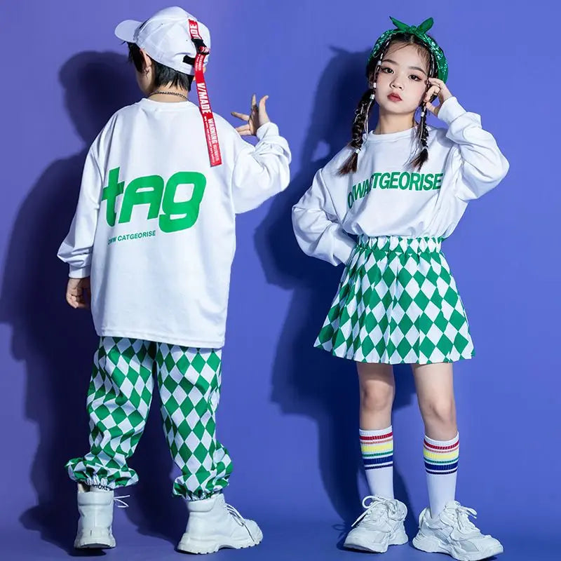 Checkered Jogger Pants For Girl Boy Jazz Dance Costume Clothes