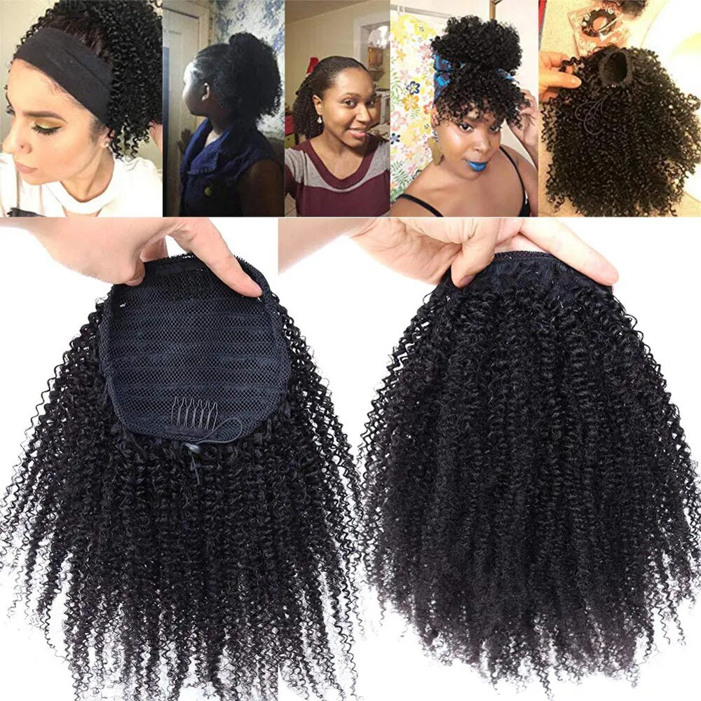 Afro Kinky Curly Human Hair Drawstring Ponytail